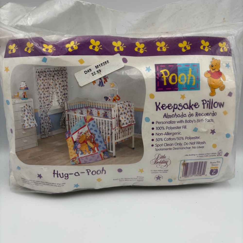 Vintage Disney Winnie the Pooh Keepsake Birth Record Pillow Little Bedding New